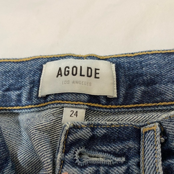 90’s high rise agolde jeans in black and dark wash blue. - Picture 5 of 7